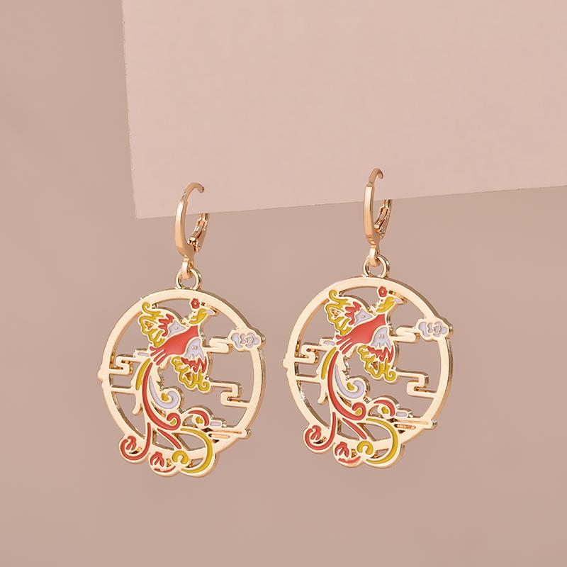 Colorful Aesthetic Animal Cat Rabbit Koi Dragon Earrings For Women Girls Enameled Delicate Gold Color Hoop Earrings Zircon Gift