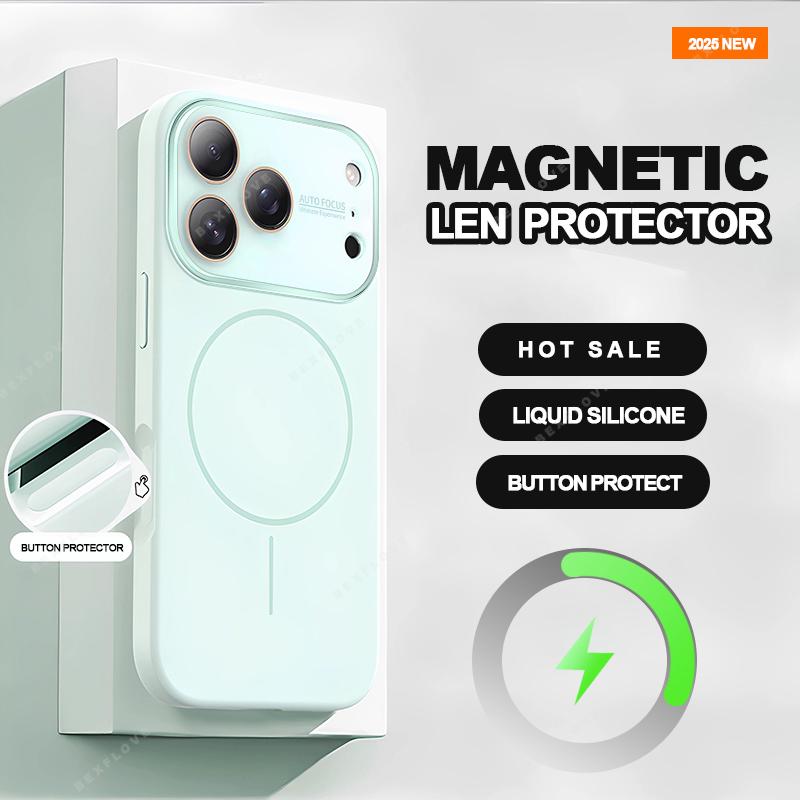 Магнитный чехол для телефона с большим окном для For Iphone 17 Air 16 1 13 14 Pro Max Жидкий силикон Ударопрочный Защитный чехол