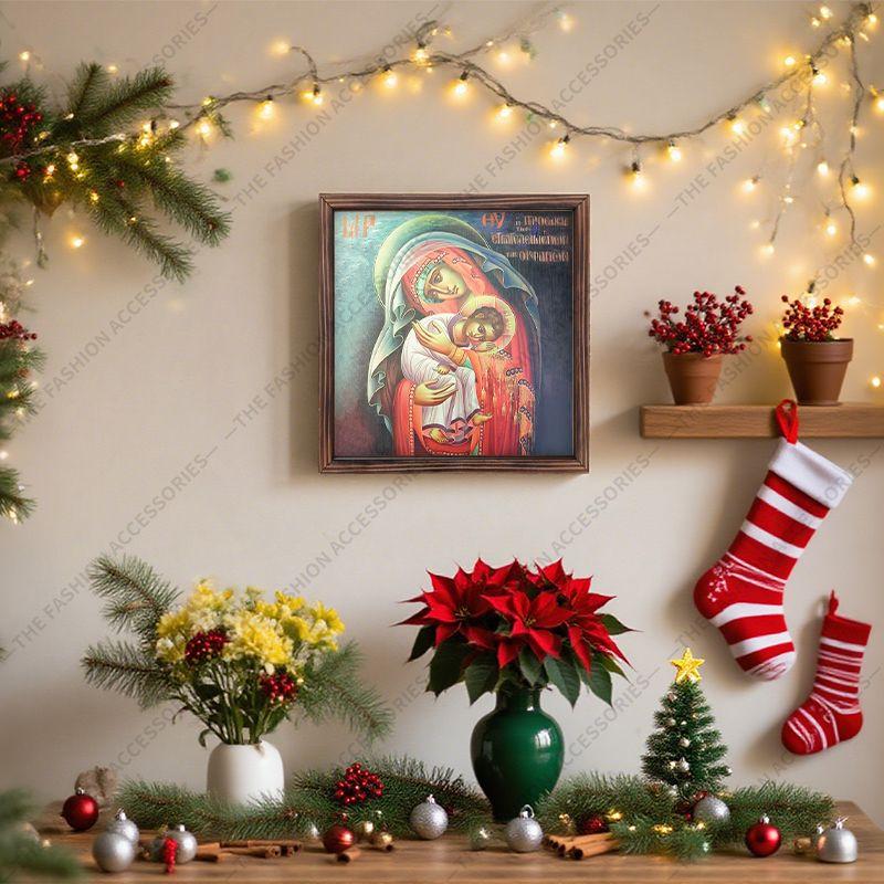 Декоративная роспись православных икон, Освященная икона "Защитница смелых и покинутых", Роспись фоторамки, Христианское настенное искусство, 20см*20см, подарок