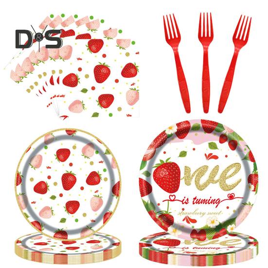 Клубничная вечеринка столовые приборы набор одноразовые тарелки чашки салфетки столовые приборы скатерти клубничная тематика вечеринка принадлежности для дня рождения baby shower свадьба