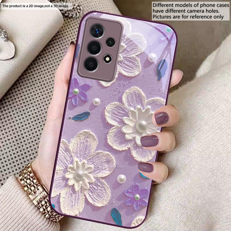 Крем-белый с лепестками Для Samsung A20 30 22 23 24 25 26 A31 32 33 34 A35 42 A50 51 52 53 54 55 56 70 71 72 73 стеклянный чехол для телефона