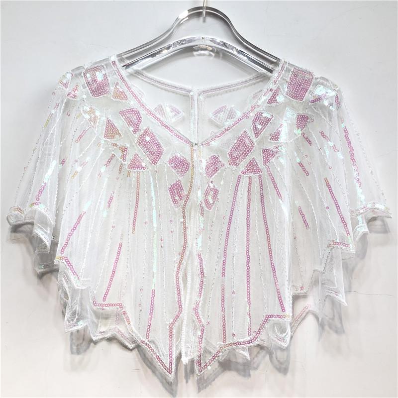Винтажная шаль-хлопушка с пайетками и бисером, короткая накидка с бисером, украшение в виде сетки в стиле Гэтсби, короткое платье-накидка, аксессуар