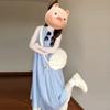 Женское летнее платье-обманка с французской полосатой текстурой, новое, свободное, тонкое, с подвеской, элегантное, длинная юбка
