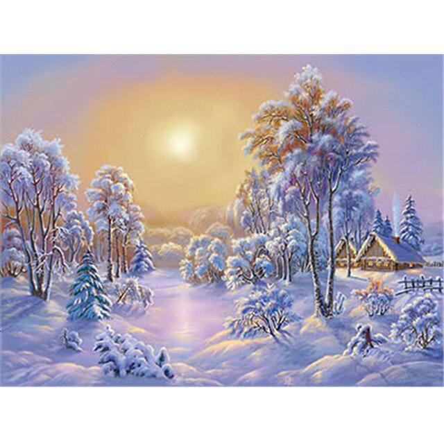 Landscape DIY 5D Diamond Painting Winter Snow Mosaic Rhinestone Full Round Drill Diamond Embroidery Cross Stitch Home Decor
