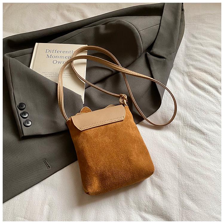 Korean Leopard Print Suede Mini Crossbody Bag - Cute Cat Flap Shoulder Bag for Women