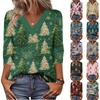 Women's Loose Comfortable Casual Fashion V-Neck Christmas Print 3/4 Sleeve Top
