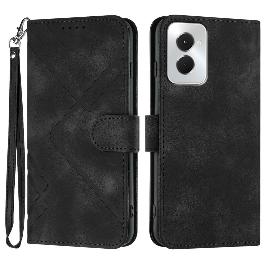 For Motorola Moto G Power (2024) Wallet Case Line Imprinted PU Leather Phone Cover with Strap