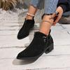 New Winter Chunky Cotton Boots Women's Pointed Suede Butterfly Knot Side Zipper Soft-soled Non-slip Ankle Boots