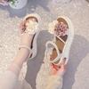 Small fresh and sweet pearl flower sandals women's 2024 summer new thick-soled versatile one-word open-toed student beach shoes
