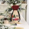 Charming Forest Santa Car Wine Bottle Bag Stylish Checkered Fabric Christmas Decoration