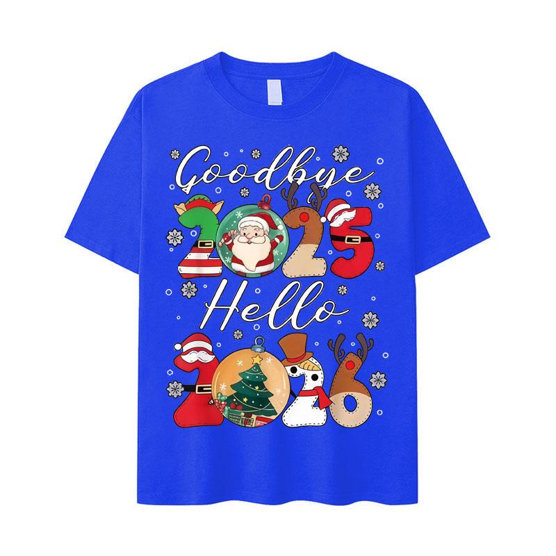 2025 Hello 2026 Tees Happy New Years Christmas Gift Trendy Unisex Cotton TShirts Festive Party Celebration Crewneck Loose Tops