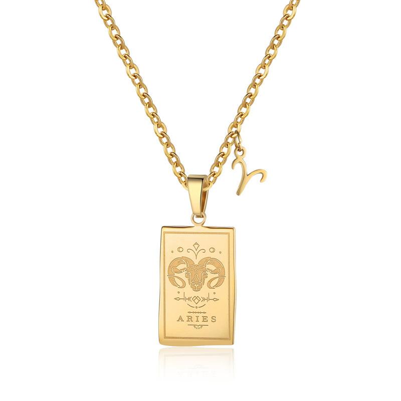 Ожерелье из нержавеющей стали «Двенадцать созвездий Таро» Стильное и простое ожерелье из титановой стали с квадратным ретро-брендом