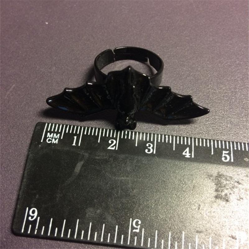 Регулируемое кольцо с изображением животного в готическом стиле, черная летучая мышь