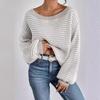 Autumn and Winter Clashing Color Striped Lantern Sleeve One-line Collar Strapless Knitted Sweater