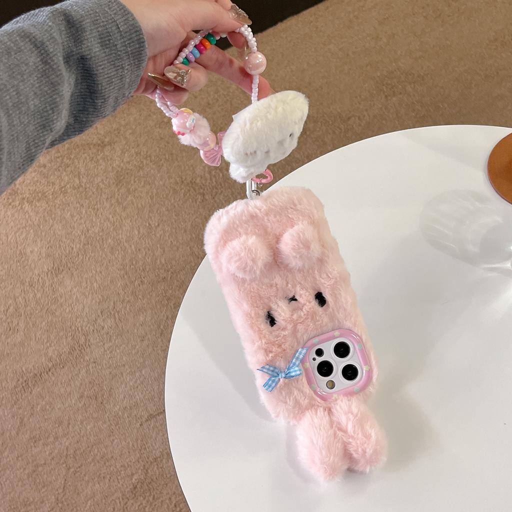 New Cute 3D Rabbit Plush Phone Case Fall Winter Warm Phone Case for iPhone 16 Pro Max