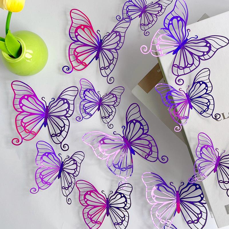 3D  12 PCS Hollow Butterfly Wall Decals Polka Dot Stickers for Kids Room Living Room Holiday Festival Decoration