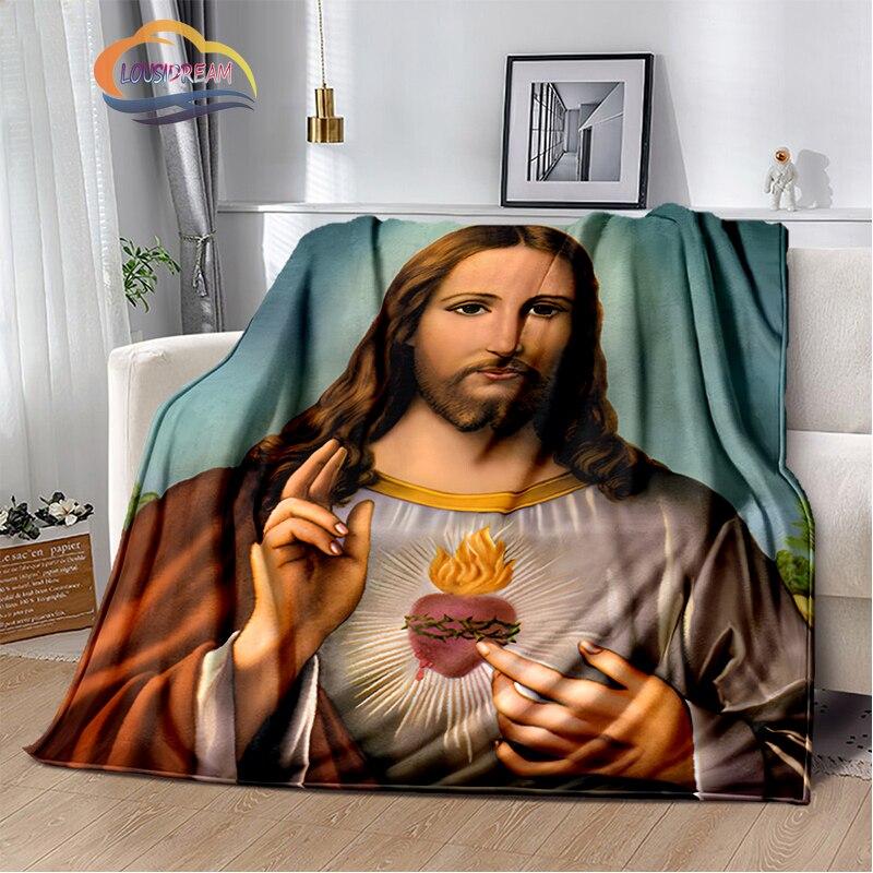 Религиозное кашемировое одеяло с изображением Иисуса, 3D-принт, покрывало с изображением Христа, фланелевое одеяло, серия Девы Марии-Иисуса, удобное домашнее одеяло