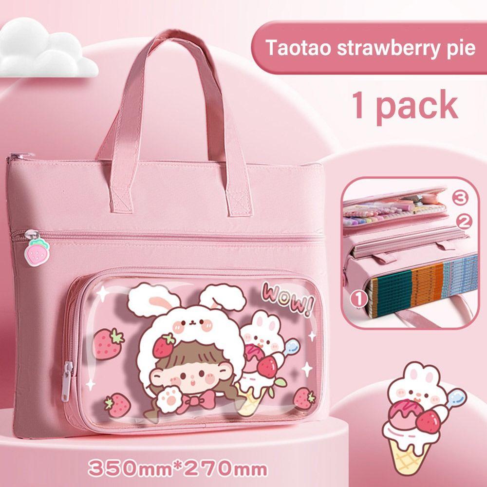 Canvas Tote School Bag Large-capacity A4 File Bag Cartoon Tutorial Bag  School Office