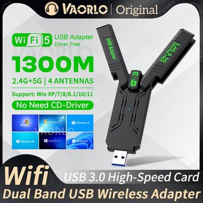 WiFi USB-адаптер 1300 Мбит/с, двухдиапазонный 2,4 ГГц/5 ГГц, WiFi-донгл, USB3.0 высокоскоростной, 802.11AC, 4-антенный беспроводной приемник, не требует драйверов