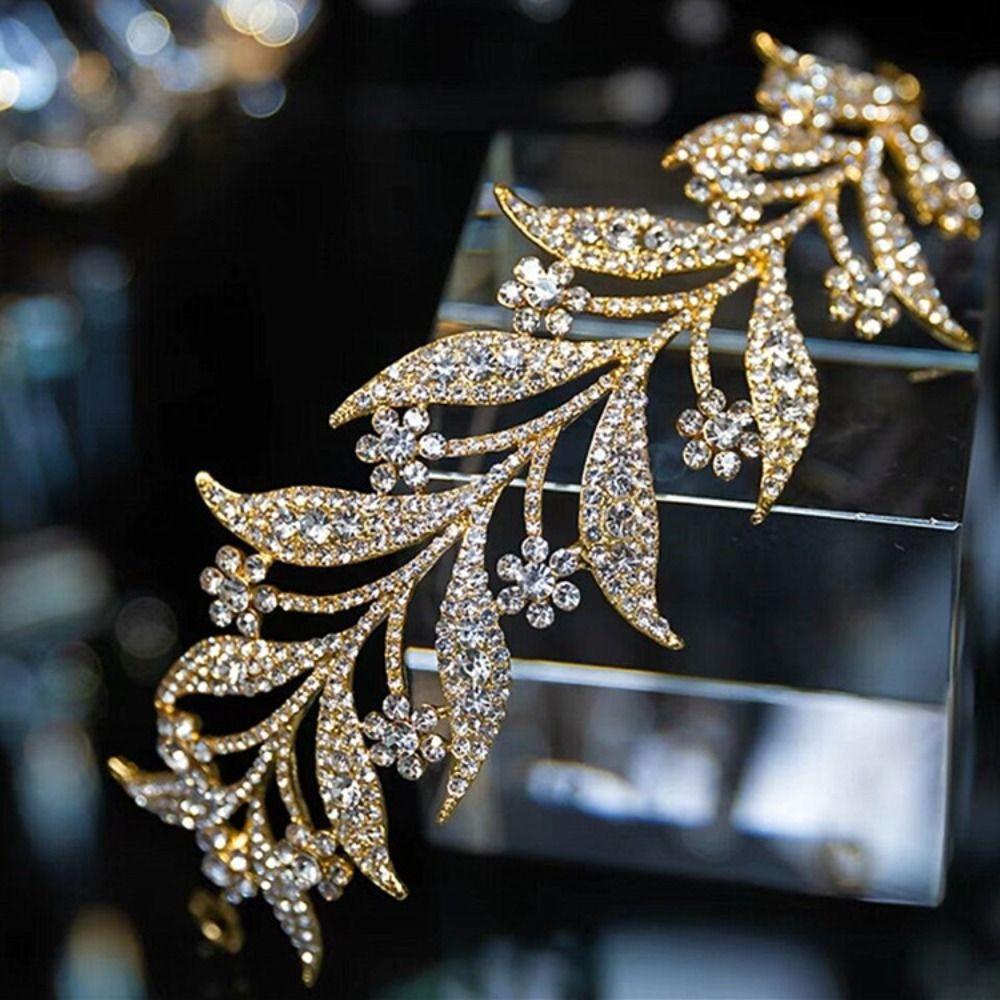 Ручная работа Хрустальные листья Повязка на голову Свадебная Барочная Тиара Украшение для волос Свадебная корона