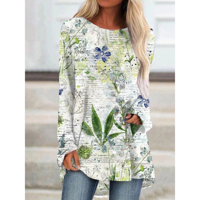 Женская футболка с длинным рукавом, уличная трендовая одежда, топ с круглым вырезом и принтом, свободная модная одежда 2024, женская футболка высокого качества