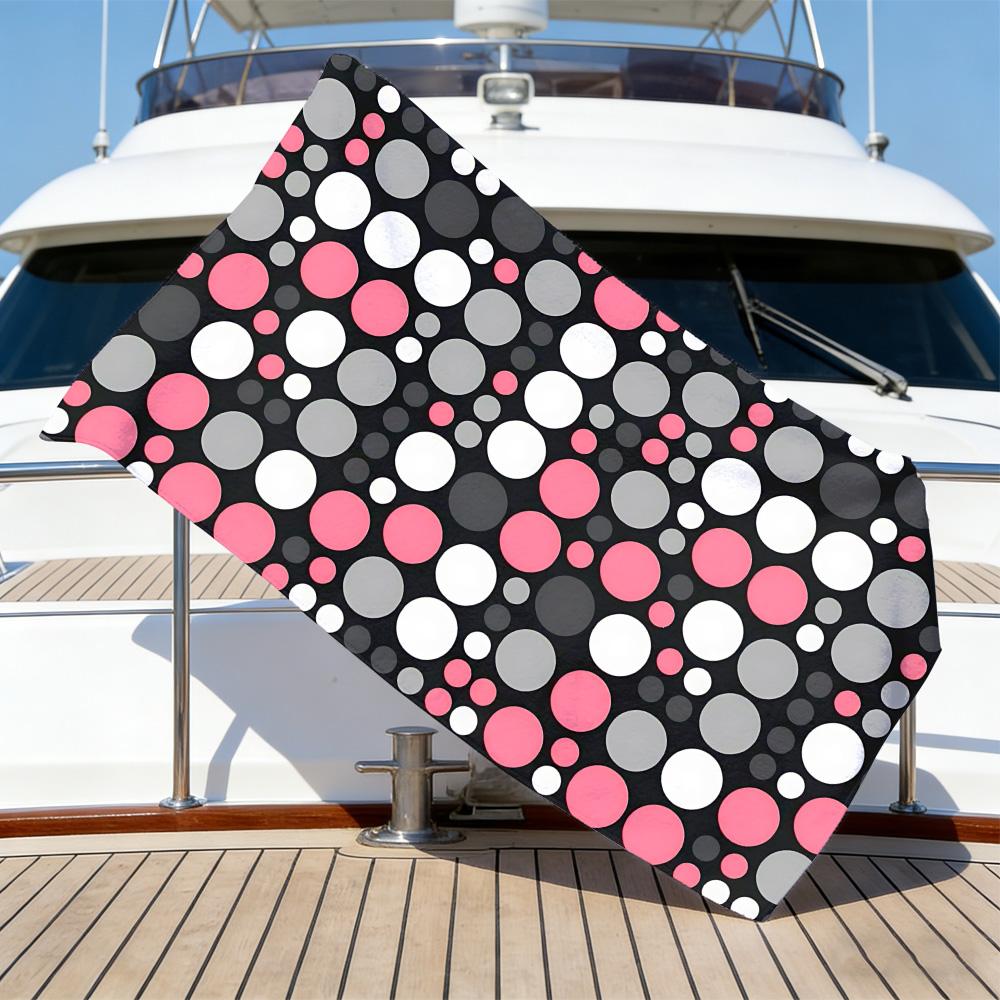 Retro Polka Dot Beach Towel – Oversized Quick Dry Sand Free with Pink, White & Grey Print for Summer