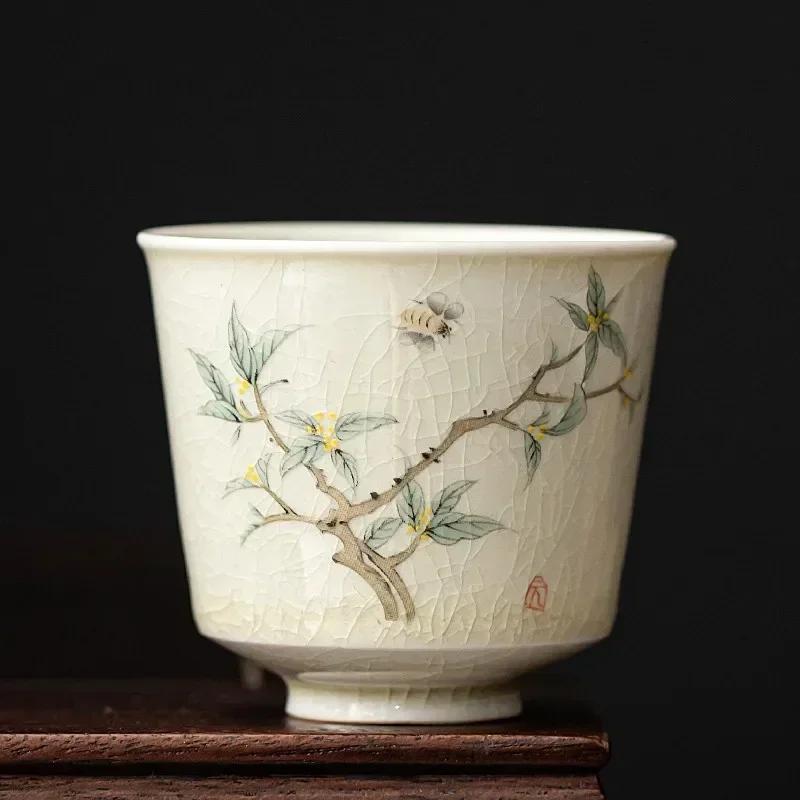 Retro Ice Crack Ceramic Teacup Meditation Cup Handmade Boutique Tea Bowl Chinese Porcelain Tea Set Accessories Master Tea Cup