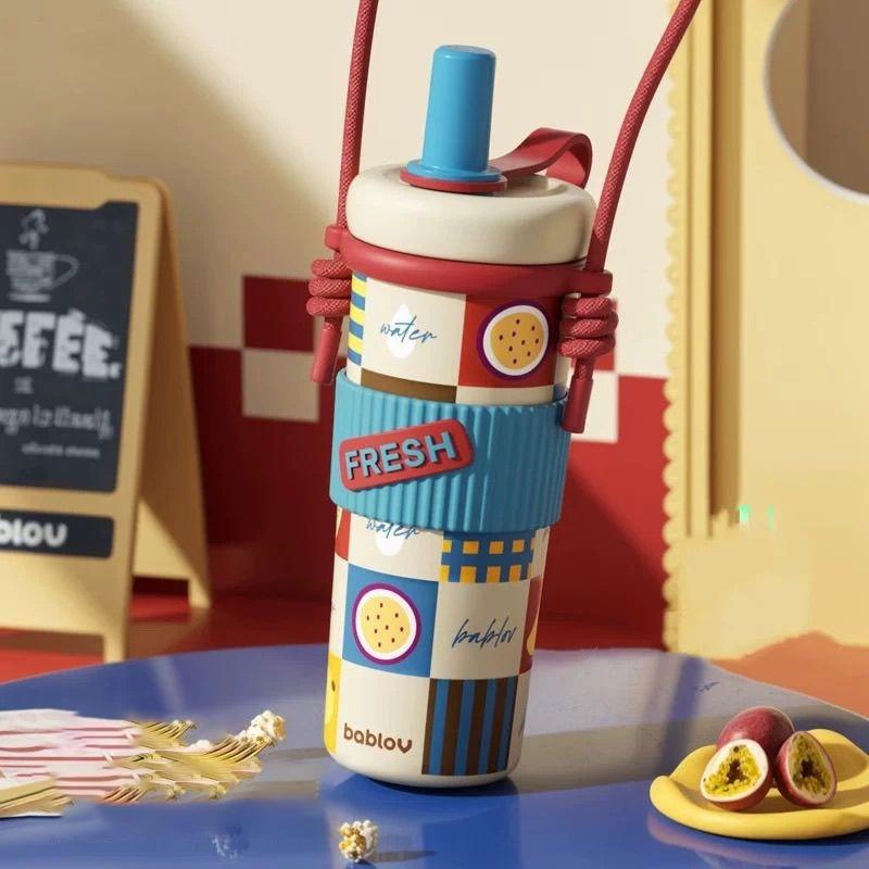 Bablov Вакуумная кружка-термос с соломинкой из нержавеющей стали с ситечком для чая, большой вместимости, сохраняет холод и тепло, дорожная кружка, подарки