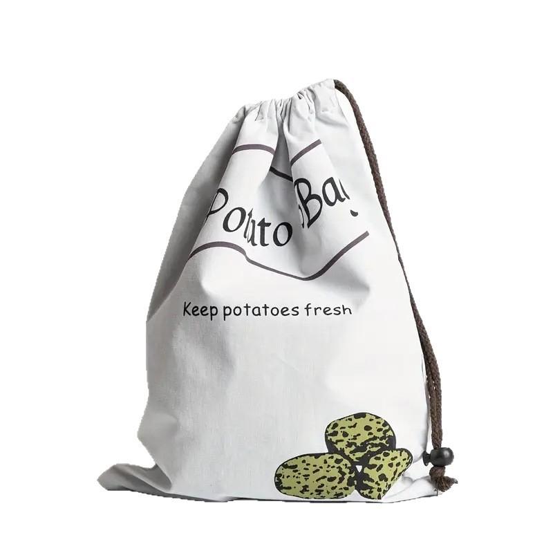Potato Onion Storage Bag Keep Fresh Vegetable Fruit Organizer Drawstring Canvas Bags Reusable Sacks Holds Keeper Large Capacity