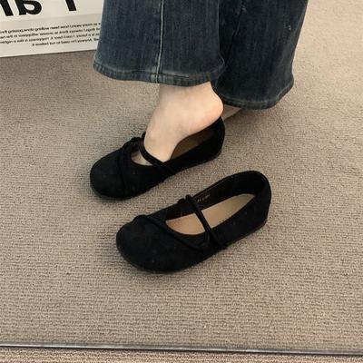 Французские ретро замшевые туфли Мэри Джейн женские 2025 новая осень мягкая подошва с юбкой туфли Дуду балетки