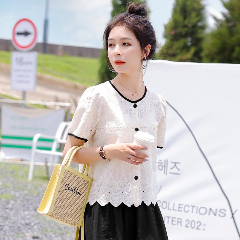 2025 Женский кружевной топ с коротким рукавом для похудения больших размеров - Новый французский стиль