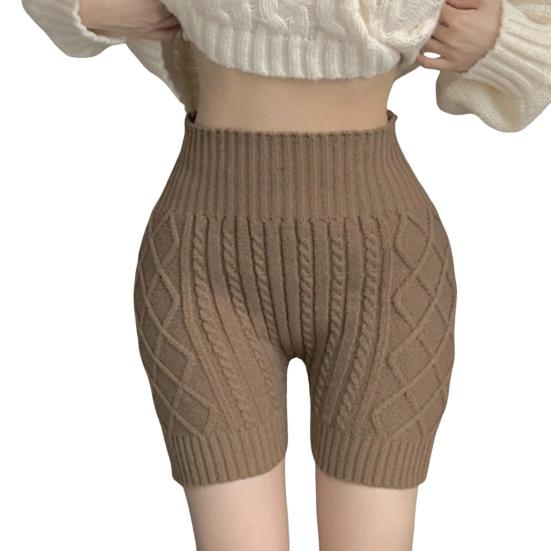 Женские зимние шорты Yousheng, трикотажные, с высокой талией, эластичные, однотонные, сохраняющие тепло, защищающие от воздействия окружающей среды, базовые шорты для повседневной носки дома и не только