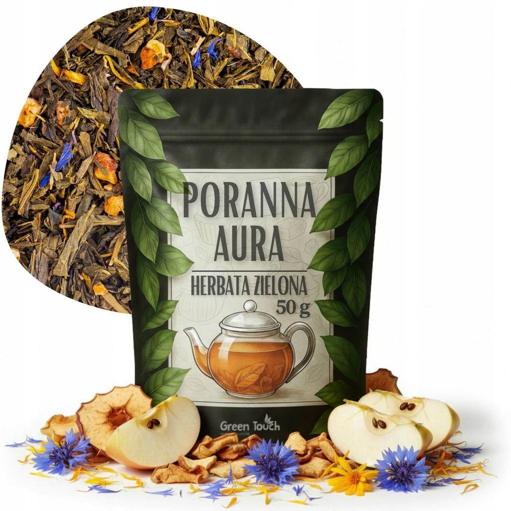Herbata Zielona Poranna Aura 50 G Jabłko Szuszone, Nagietek Z Bławatkiem