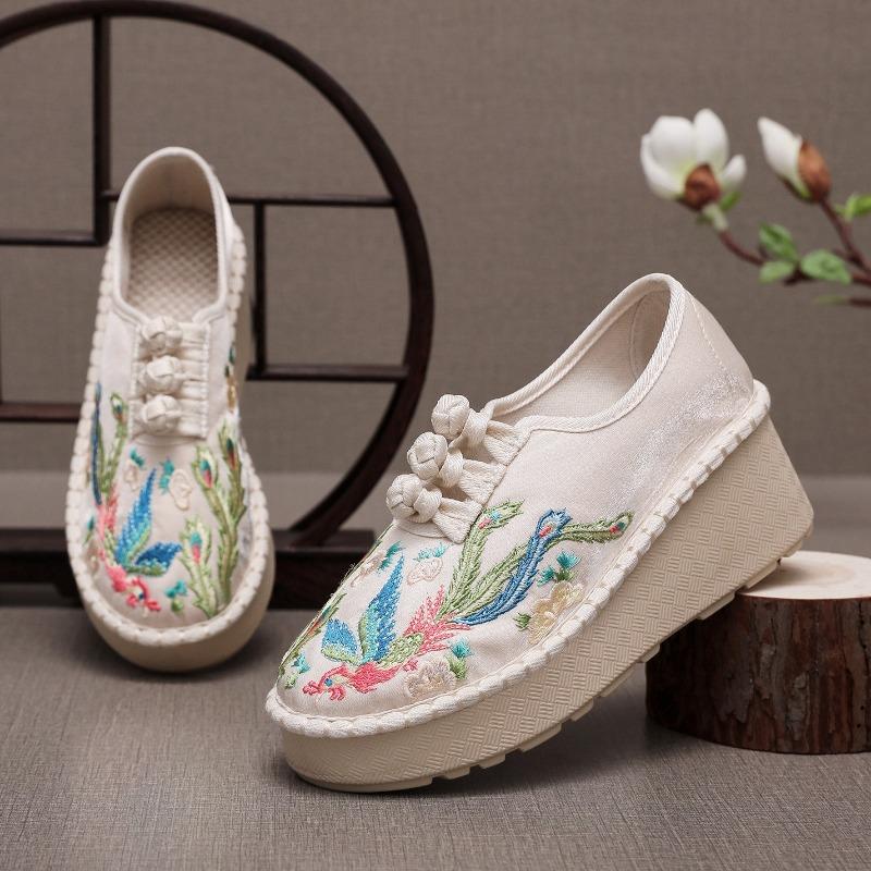 7cm High Heel Embroidered Shoes Characteristic Ethnic Style Fashionable Embroidered Phoenix Peony Cloth Shoes