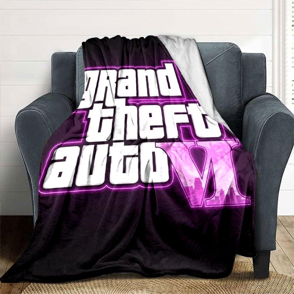 1 шт. Мягкое фланелевое одеяло Grand Theft Auto с дизайнерским принтом. Уютное одеяло для всех сезонов, идеально подходит для дивана, кровати, офиса