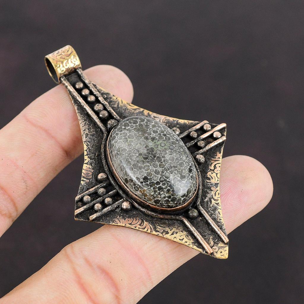 Подвеска из коралла ската, медная подвеска, настоящий драгоценный камень, ручная работа, подвеска из коралла ската, ювелирные изделия, кулон из камня по рождению, медная подвеска для подарка