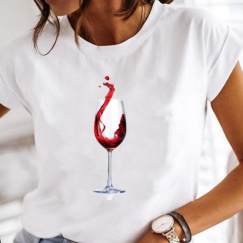 Модные футболки, женские футболки с надписью «вино», забавная трендовая женская одежда с коротким рукавом, одежда с героями мультфильмов, обычные топы с принтом, футболка с графическим принтом