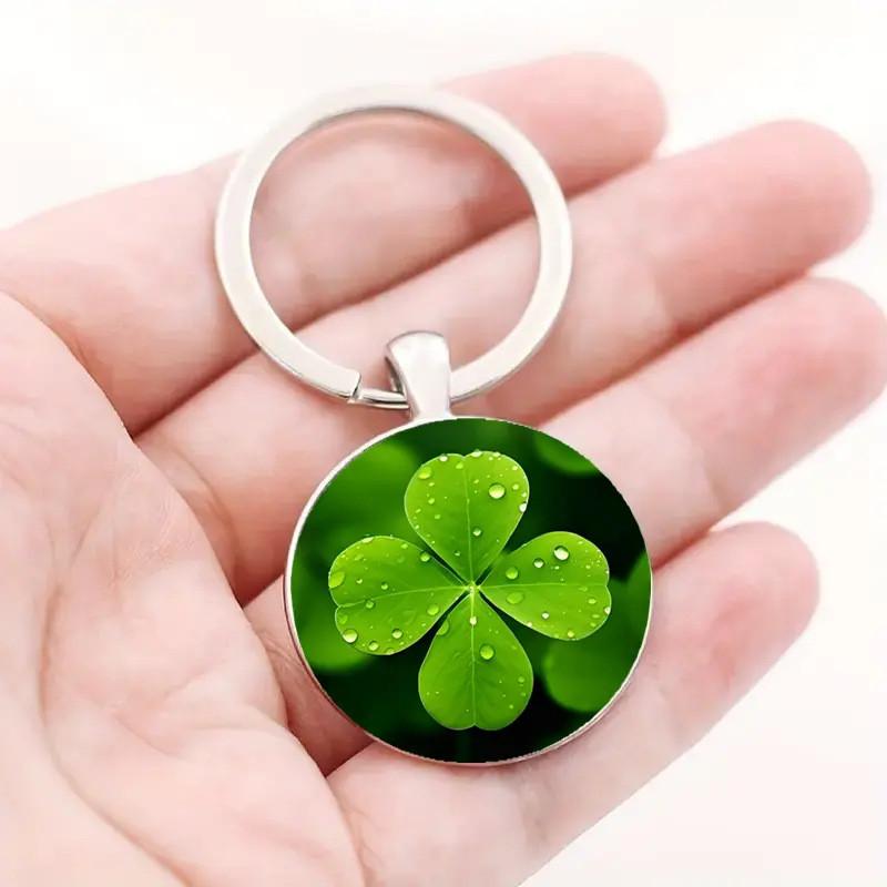 Lucky Four Leaf Clover Pendant Keychain With Zinc Alloy Silver Finish For Gift Giving And Celebration