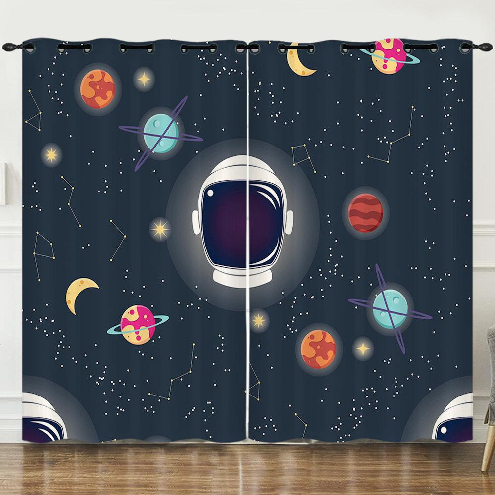 Curtain Space Universe Starry Sky Illustration 3D Digital Printing Blackout Curtain Punching
