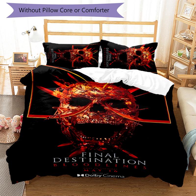 3pcs Final Destination Bloodlines pattern bedding set duvet cover set includes duvet cover &pillowcases, perfect all season bedroom decoration & gift