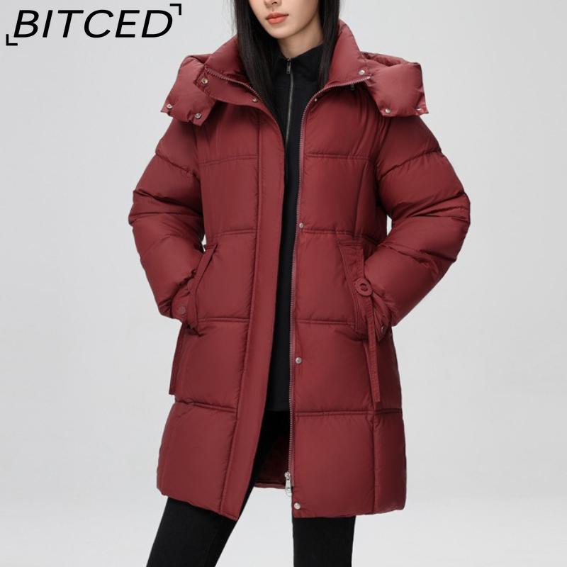 BITCED Fashionable Mid-Length Cotton Coat for Women Trendy Casual Warm-Weather Jacket with Detachable Hood