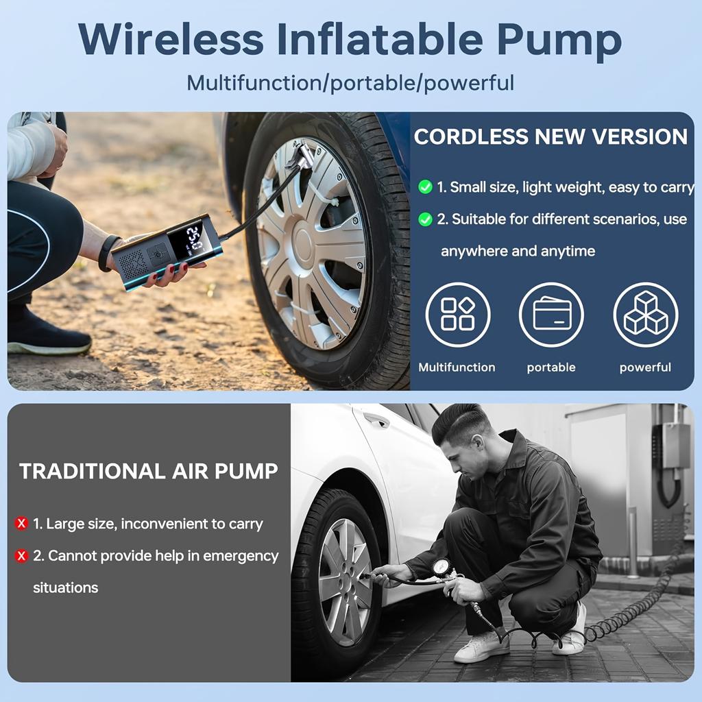 1PC Car Air Pump Car Portable Intelligent Wireless Digital Display Pump Multifunctional Tire Emergency Pump