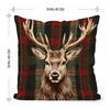 Christmas Elk Pillow Cover Red Green Plaid Elk Head Throw Pillow Cover 18 Inch X 18 Inch Winter Festive Pillowcase for Home Couch Sofa Bed Decoration