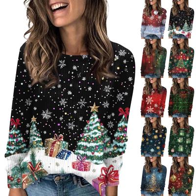 Женский модный повседневный круглый вырез с длинными рукавами и принтом размера плюс базовый пуловер