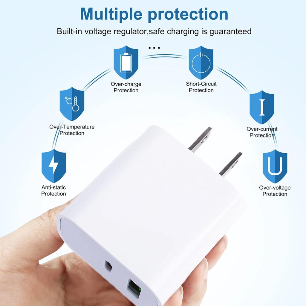 5V USB C Настенный блок зарядки 20W Двухпортовый PD Power Type C Зарядный штекер для iPhone iPad Samsung Galaxy Xiaomi Быстрая зарядка