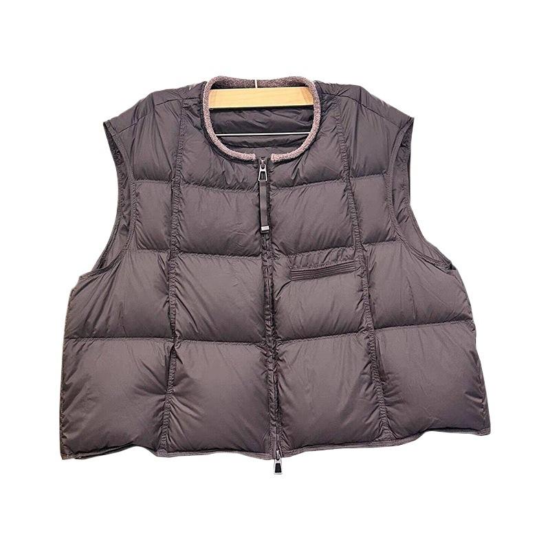 New European autumn and winter round neck drawstring sleeveless cotton vest jacket versatile loose warm vest jacket