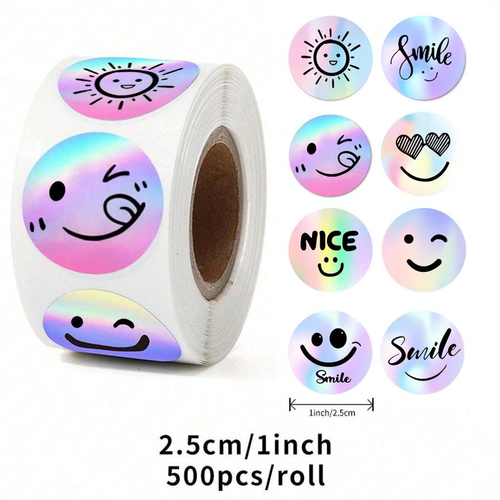 100-500pcs 1inch Cute Smile Face Rolled Stickers for Envelope Decorative Sealing Waterproof Round Graffiti Wrapping Labels