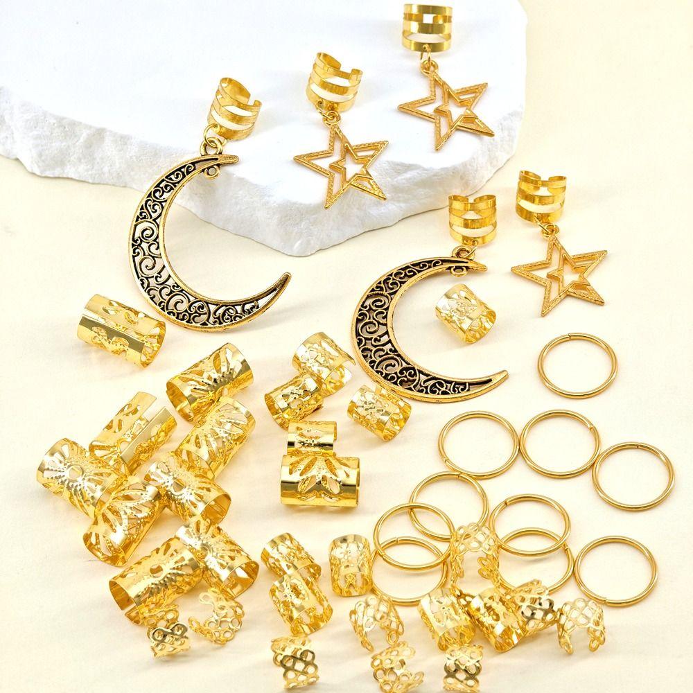 45Pcs/Set Metal Cutout Dreadlock Hair Rings Boho Hair Braid Accessories For Girls Women