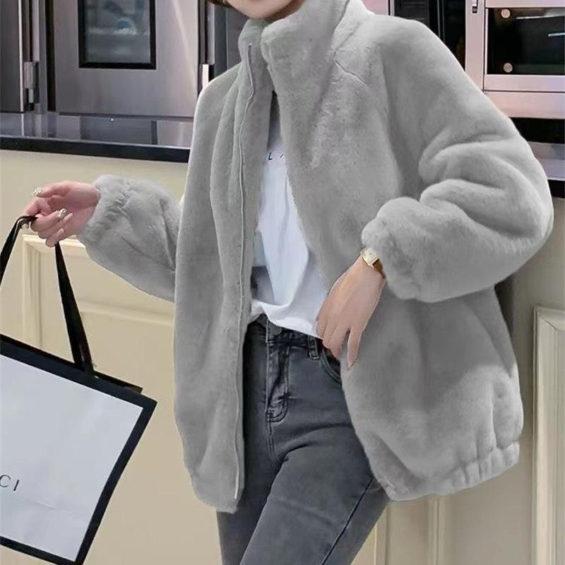 Куртка из толстого двухстороннего флиса большого размера, флисовый теплый меховой топ, новинка осени и зимы, кардиган с воротником-стойкой, свободный коралловый флис