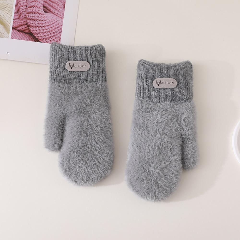 Cute Solid Color Full Finger Mittens Warm Soft Women Gloves Thicken Gloves for Cold Weather
